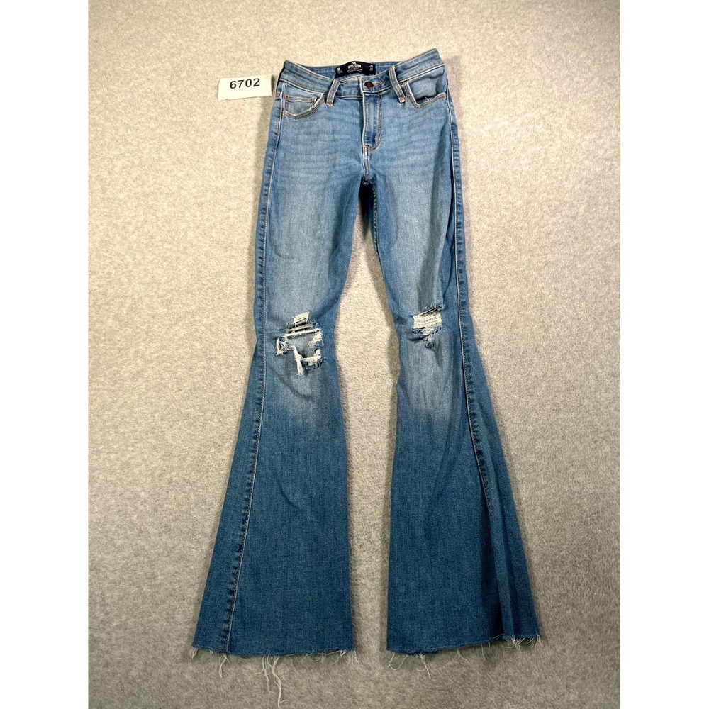 Hollister Vintage Flare Jeans Women 25x32 Blue Denim Cotton Distressed High Rise